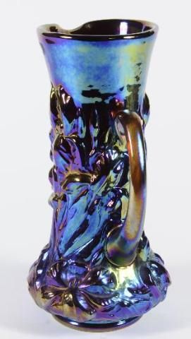 Gibson 1987 Repro Iridescent Electric Blue/Gold Carnival Glass Pitcher 