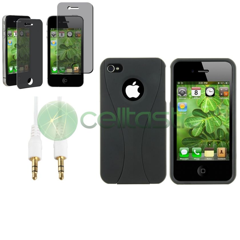 Black Cup Shape Plastic Case+Privacy Film+Cable For iPhone 4 s 4s 4G 