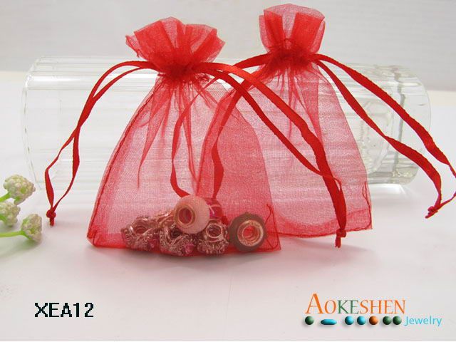 RED Sheer Organza Wedding Favor Gift Bags Pouches / Premium Jewelry 