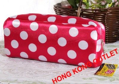 Cherry Pink White Dot Spot Cosmetic Pencil Bag Case D34c  