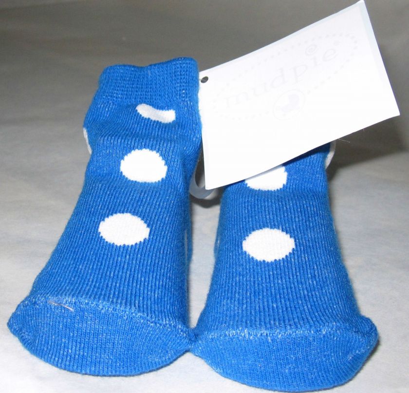 Pair Of MUD PIE BABY White Polka Dot Blue Socks For Baby Boy 0 12 