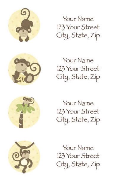   return address labels match the cocalo monkey time nursery decor and