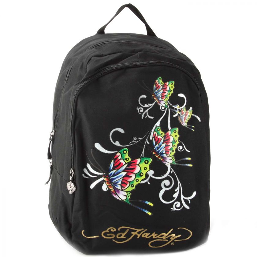 Ed Hardy Black Josh Butterfly Glitter Backpack  