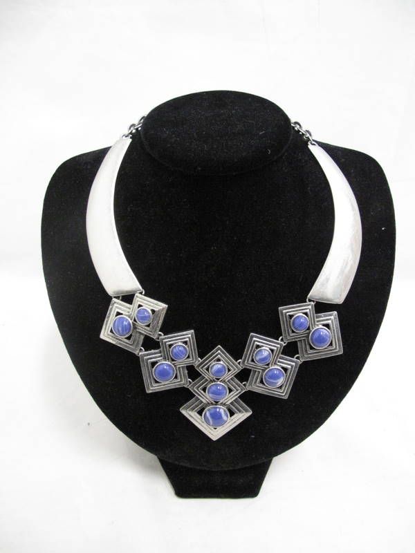 Lia Sophia Blue Lapis Resin in Matte Silver 16 19 Diamond Collar 