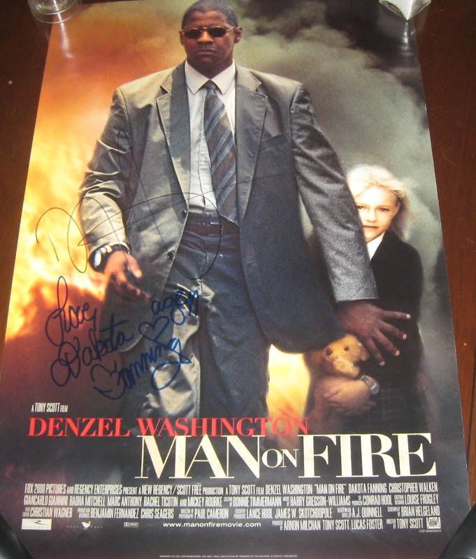 Denzel Washington + Fanning SIGNED Man on Fire poster  