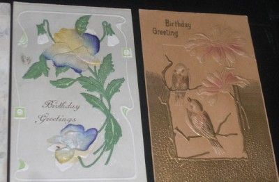 QTY 8 EMBOSSED HAPPY BIRTHDAY GREETINGS POSTCARD ANTIQUE 1911 POST 