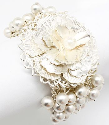 Bridal Wedding Jewelry Pearl Matte Flower Bracelet  