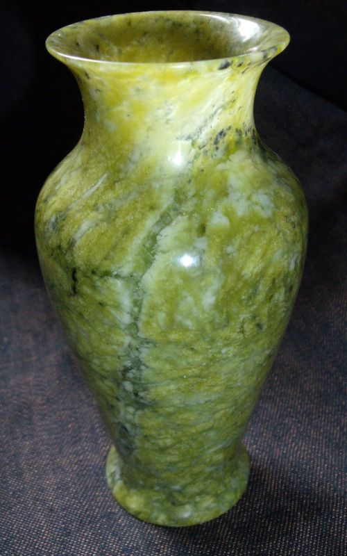 small hand carved sage green jade stone vase  