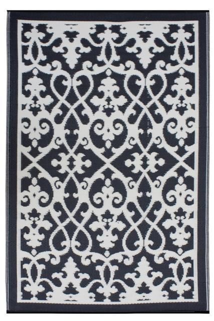 INDOOR OUTDOOR PATIO RUG MAT CREAM & BLACK RECYCLED, NATURAL, EARTH 