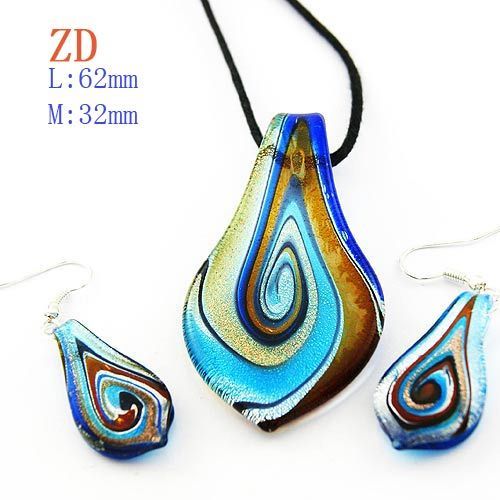   Murano Lampwork Glass Blue Leaf Bead Necklace Pendant Earrings  