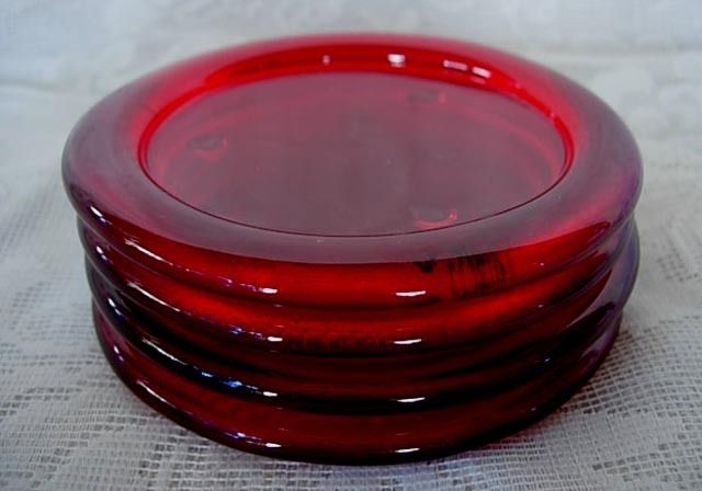 Beautiful Set of 4 Ruby Red Glass Coasters   NEW  