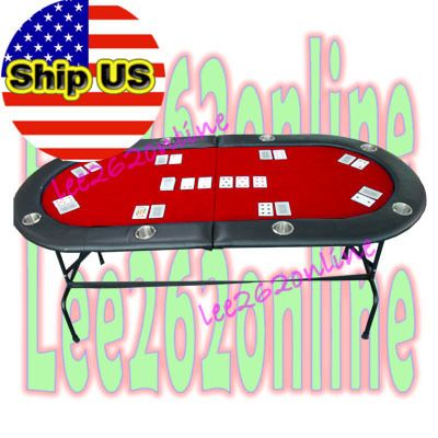 RED 8 PLAYER CASINO TEXAS HOLDEM POKER TABLE W/ STAINLESS STEEL CUP 